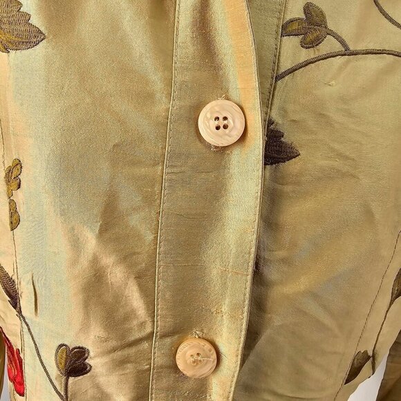 DB Sport 70s Gold Silk Embroider Fitted Blouse Sz S Collared Button Up Long Slv - Picture 4 of 9